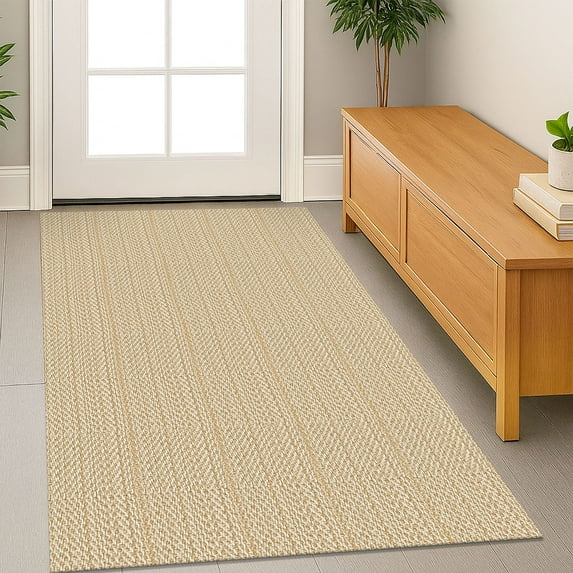 Glattice Entryway Rugs 3x5 Washable Area Rugs with Non Slip Rubber Backing Cotton Kitchen Rugs Indoor Door Mat for Entrance Foyer Living Room Bedroom, Warm Beige/Light Tan/Aprico