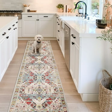 Boho Runner Rug 10ft - Non-Slip, Washable Kitchen Rugs - Ideal for Hallway, Entryway, Living Room