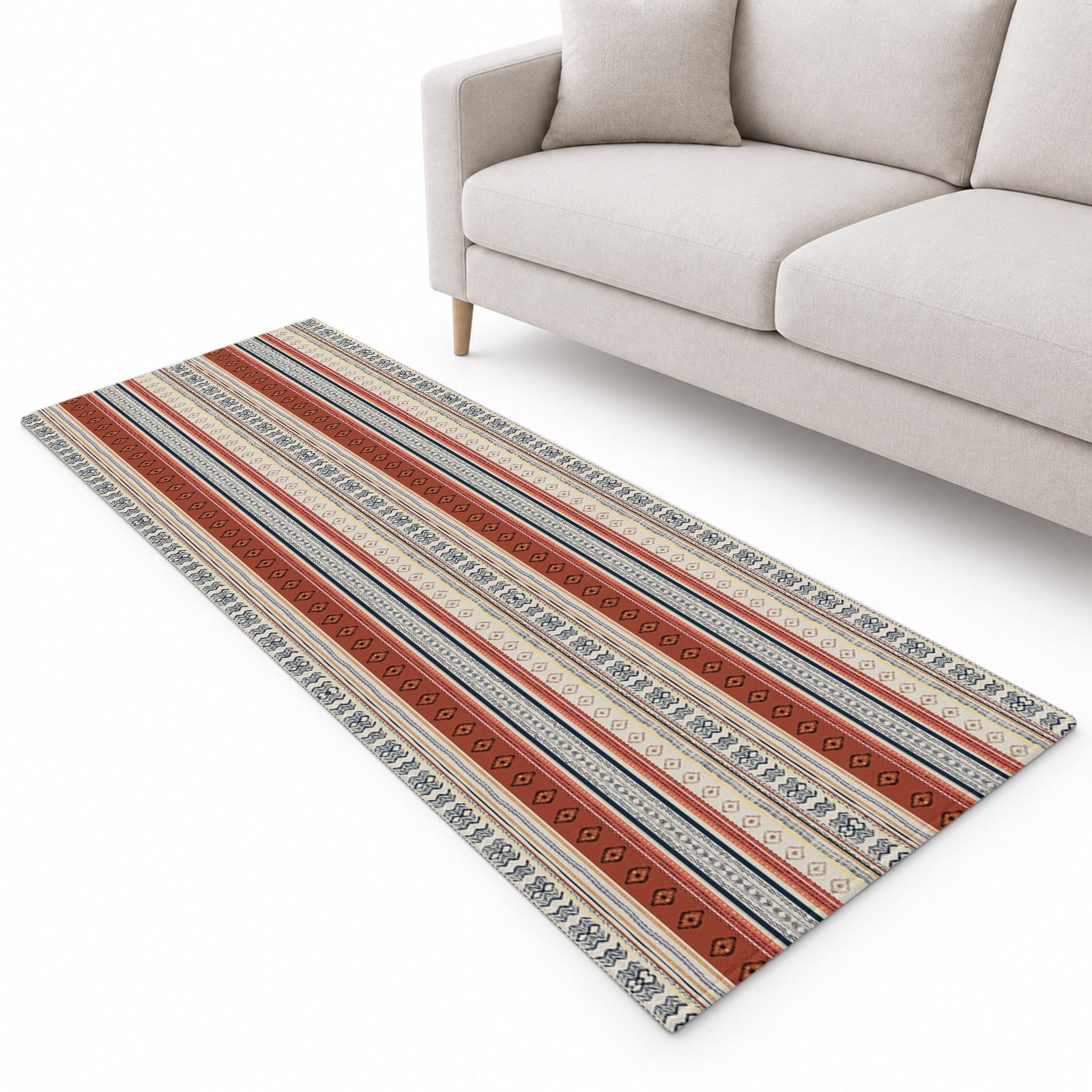 Boho Runner Rug 2'x6', Pastoral Style Lines Geometric Soft Mat Non-Slip ...