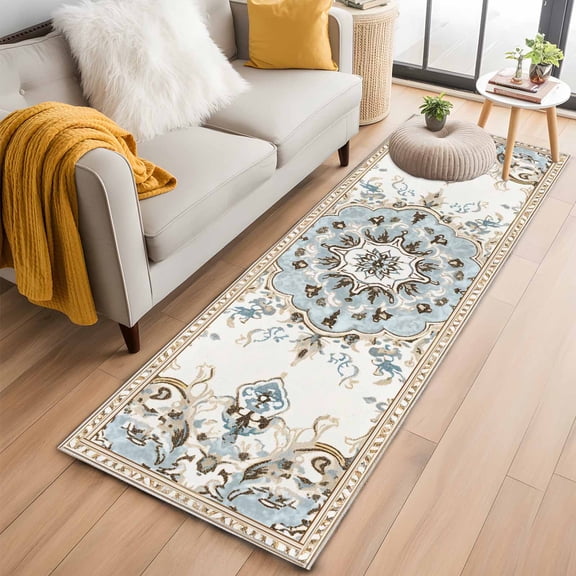 Boho Runner Rug 2x6 FT,Non Slip Hallway Rugs,Ethnic Aztec Southwest Neutral Aesthetic Motifs Washable Soft Floor Carpet Throw Runner Carpet Long Rugs for Entryway Kitchen Bedside Sliding Door