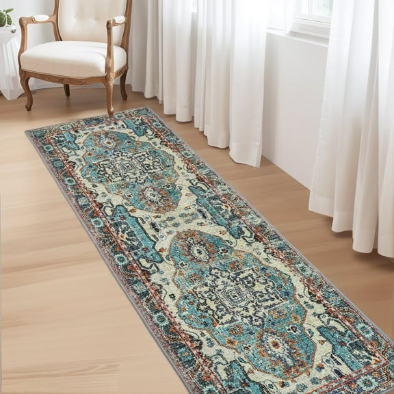 Boho Runner Rug 6ft - Non-Slip, Washable Kitchen Rugs - Ideal for Hallway, Entryway, Living Room