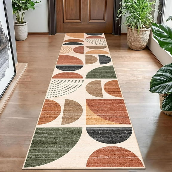 Boho Runner Rug Washable, 2x8 Area Rugs for Hallways Kitchen Bedroom Entryway Bathroom, Non Slip Carpet Long Mat Indoor, Soft Modern Abstract Bohemian Terracotta