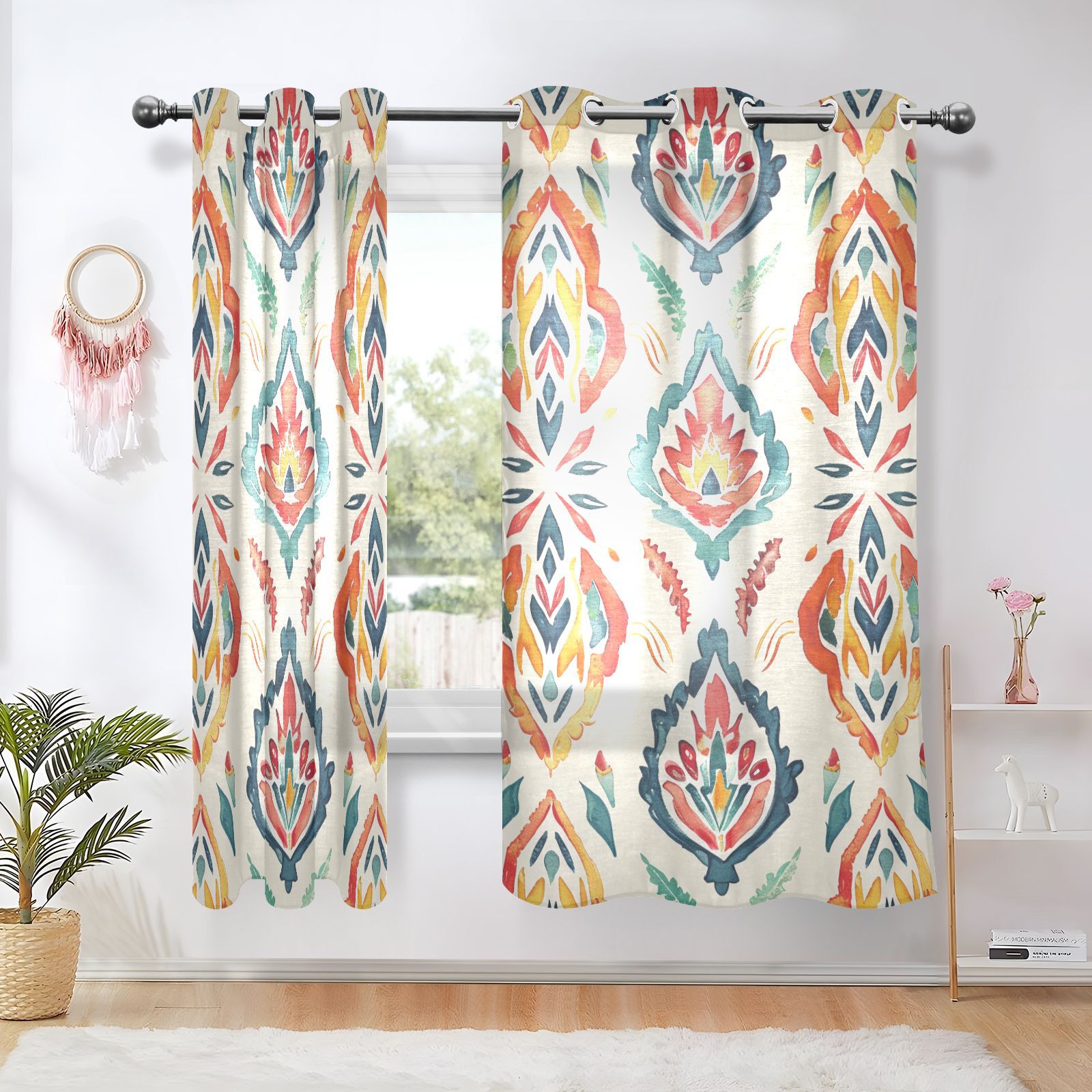 Boho Rustic Blackout Curtains 63 inch Length 2 Panels Window Decoration