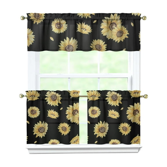 Boho Rustic Curtains 24" - 3 Panel Vintage Wildflower Farmhouse Set with Blooming Botanicals, Country Rod Pocket Treatment