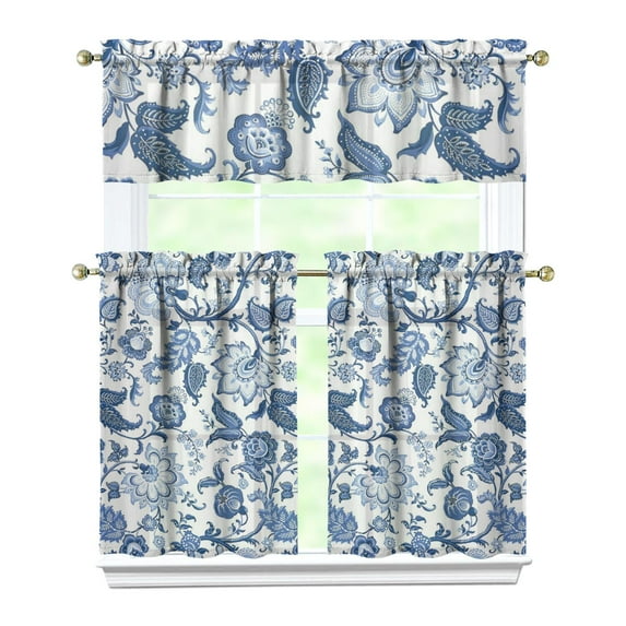 Boho Rustic Curtains 36 Inch Short - 3 Panel Vintage Wildflower Farmhouse Set with Blooming Botanicals, Rod Pocket Window Treatment for Country Decor