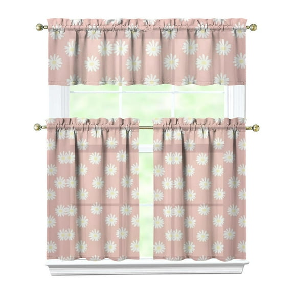 Boho Rustic Curtains 36 Inch Short - 3 Panel Vintage Wildflower Farmhouse Set with Blooming Botanicals, Rod Pocket