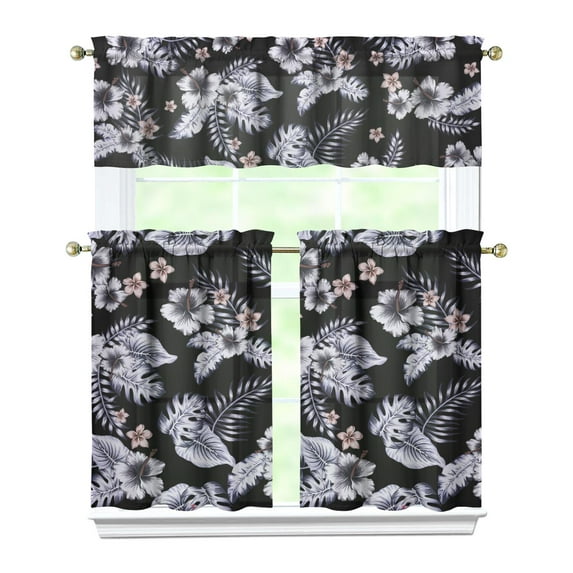 Boho Rustic Curtains 36 Inch Short - 3 Panel Vintage Wildflower Farmhouse Set with Blooming Botanicals, Rod Pocket