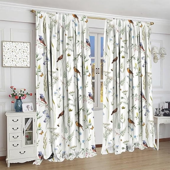 Boho Rustic Curtains,Colorful Watercolor Flowers Herbs And Birds Butterflies Prints Window Treatments Drapes For Bedroom Living Room 42"W x 96"L (Pack of 2)