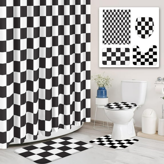 Boho Rustic Floral Black Succulent Flowers Shower Curtain Set 4PCs with Non-Slip Rugs,Toilet Lid Cover and Bath Mat,Bathroom Decoration 71x71 Inch with Hooks