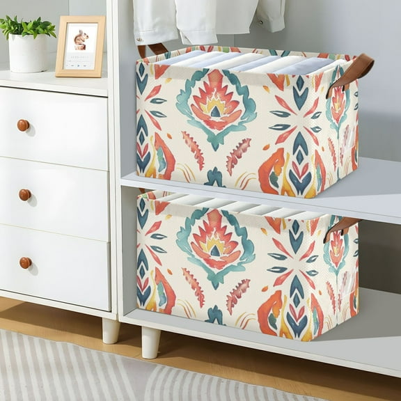 Boho Rustic Foldable Storage Large Fabric Storage Baskets Organizer Storage Bins with Handles for Shelves