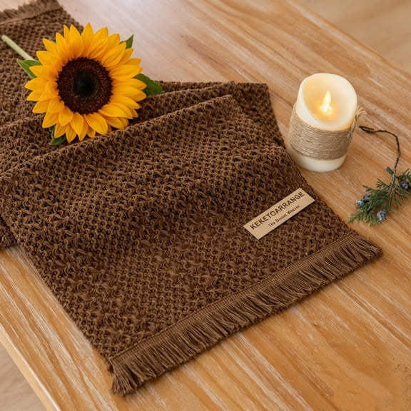 Boho Rustic Jute Macrame Table Runner, Farmhouse Woven Burlap Dresser Scarf 13 x 48 Inches, Neutral Brown Table Centerpiece for Dining, Kitchen & Coffee Table Decor