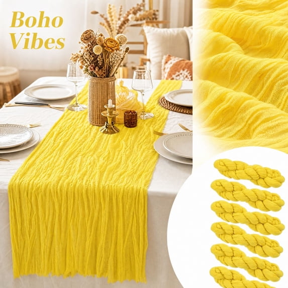 Boho Rustic Linen Table Runner For Baby Shower Bridal Shower Table Decor 118.11X35.43Inch Fall Decorations For Home Wedding Engagement Christmas Decor,Bright yellow