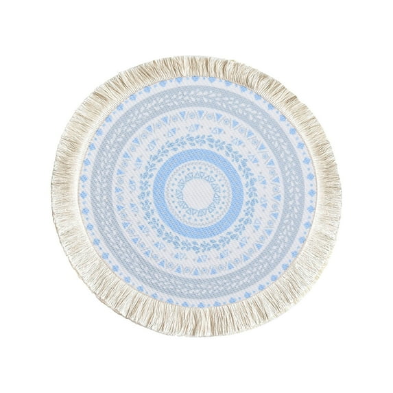 Boho Rustic Round Placemat with Tassels 12.99 Inch Heat Insulation Place Mat for Dining Table Kitchen Table Tea Table Anti Scald Pot Pad Household Decorative Cotton Woven Meal Pad