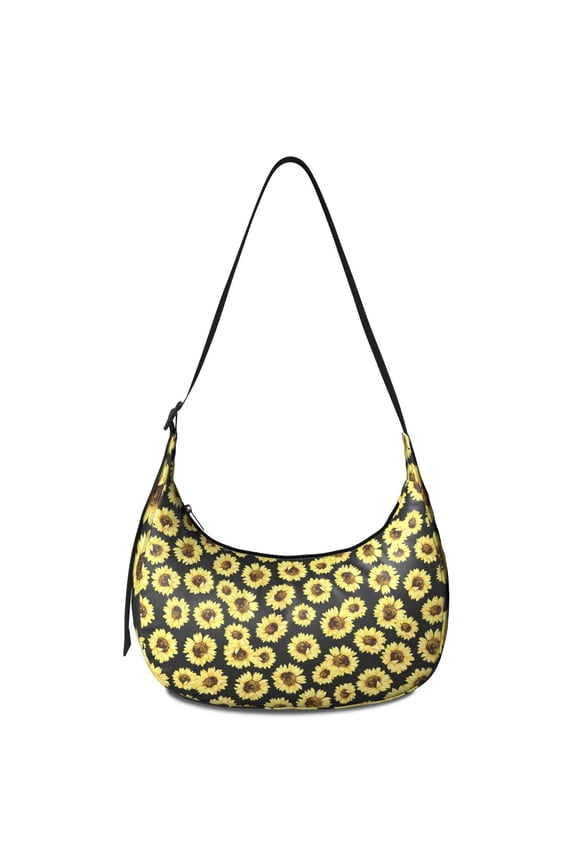Boho Rustic Sunflower Print Corduroy Shoulder Bag Yellow Floral Crossbody Purse for Women with Adjustable Strap Lightweight Vintage Bag for Summer Travel