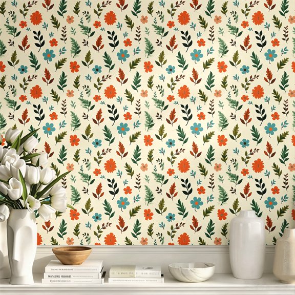 Boho Rustic Vintage Floral Leaf Pattern Stick Wallpaper, Cute Exquisite Wall Art Wall Decor Art Print, Wall Decoration for Living Room Bedroom Apartment Aesthetic Home Decor