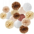 thumbnail image 1 of Boho Rustic Wedding Party-Decorations Paper Flowers Lanterns - 15PCS Fall Baby Shower Gender Neutral Streamers,Brown Champagne White Tissue Pom Poms,Autumn Birthday Bridal Hanging Decor, 1 of 14