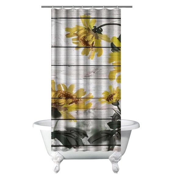 Boho Rustic Yellow Sunflower Shower Curtain 36x72 with Hooks, Wildflower Floral Bee Butterfly Design, Quick-Dry Polyester for Bathroom, Country Vintage Farmhouse Decor
