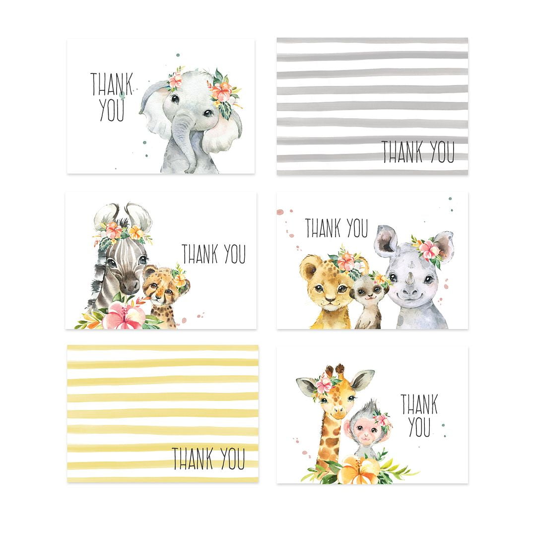 50 Thank You Postkarten Rustikal - 4x6 Zoll, Waldtiermotiv, Blanko, Für Baby-Dankeskarten