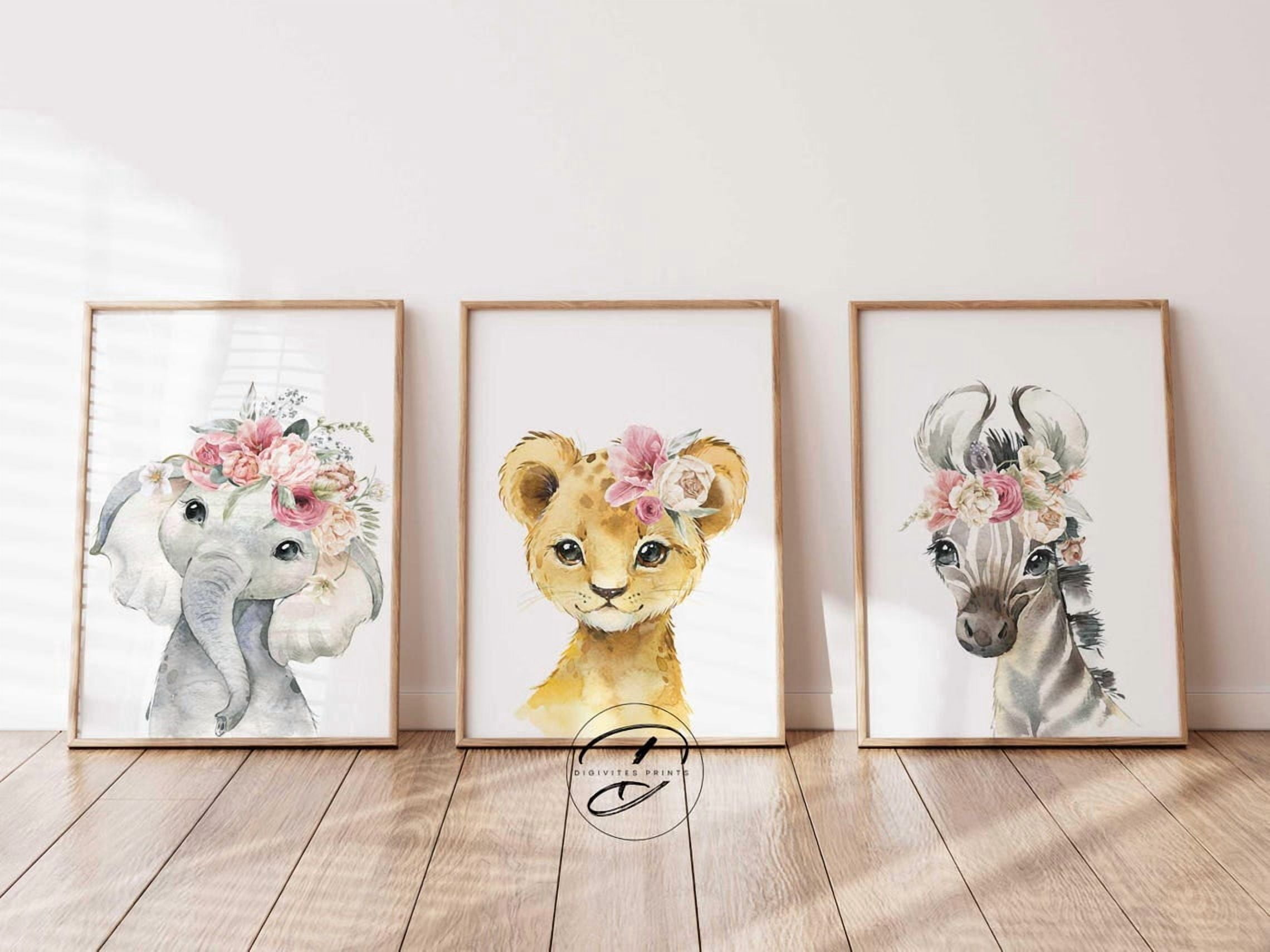 Boho Safari Animal For Girls Nursery Wall Art Prints, Jungle Themed ...
