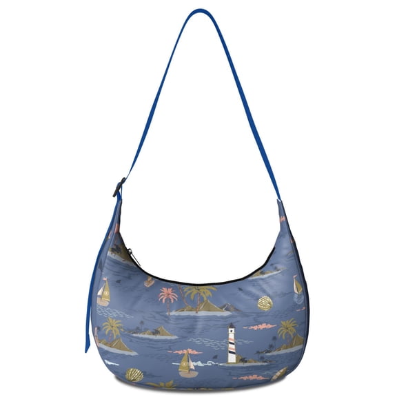 Boho Safari Jungle Island Crossbody Bag for Women Hawaiian Tropical Corduroy Shoulder Purse Exotic Palm Tree Crescent Sling Bag for Beachy Coastal Look