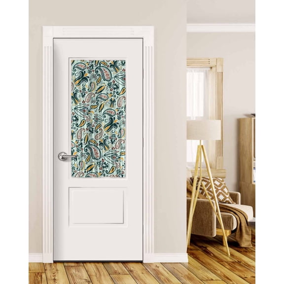 Boho Sage Green Floral Blackout Door Curtains for French,Glass,Front,Back,Patio Door,Farmhouse Botanical Vintage Paisley Flower Thermal Insulated Rod Pocket Door Curtain Drapes With Tiebacks 25"x40"