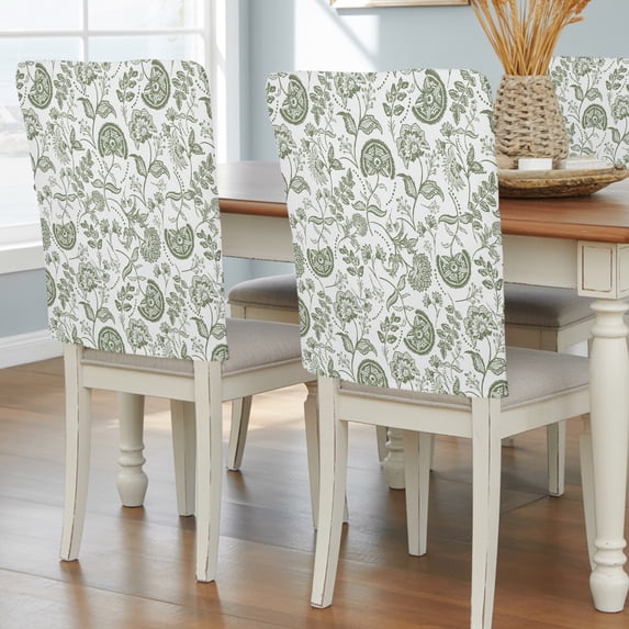 Boho Sage Green Floral Chair Back Covers, Vintage Farmhouse Paisley Plant Removable Chair Covers for Dining Chairs Set of 6, Washable Chairs Slipcovers Back Seat Protector for Wedding Party 19"x20"