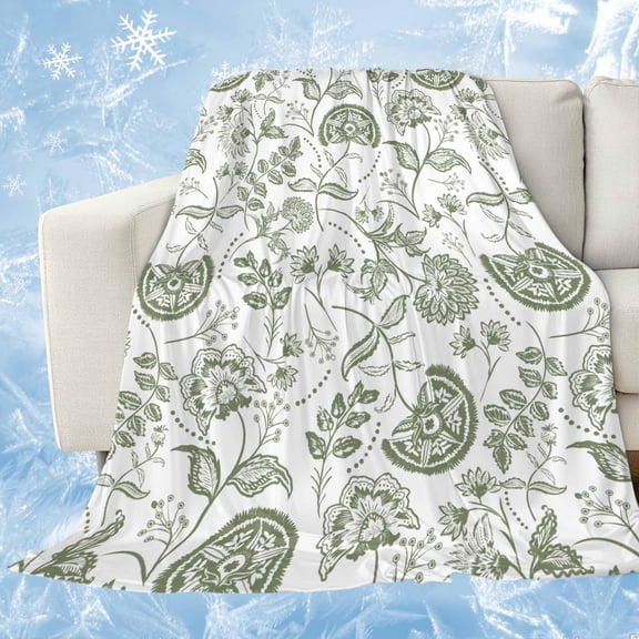 Boho Sage Green Floral Cooling Blanket,Lightweight Breathable Summer Throw Blanket with Double Sided Cold Effect,Vintage Farmhouse Paisley Plant Picnic Blankets Bed Sheet for Hot Sleepers 30"x40"