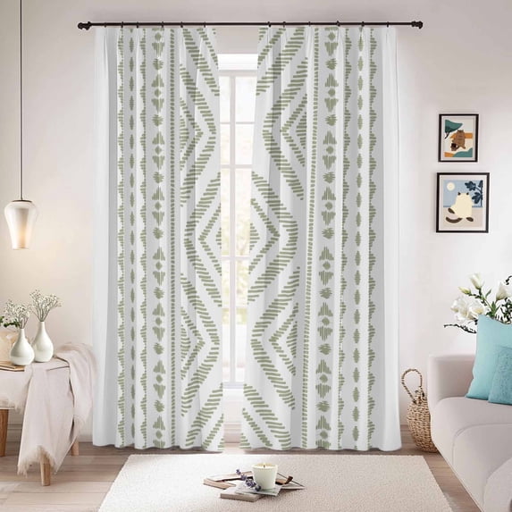 Boho Sage Green Geometric Blackout Curtains for Bedroom/Living Room, Pinch Pleated Black Out Curtains, Vintage Southwestern Stripes Room Darkening Window Drapes with Hooks 2 Panels, 59"x70"
