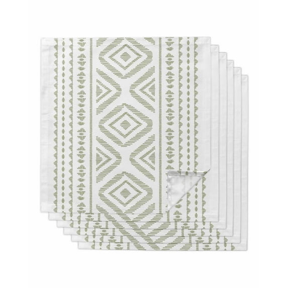 Boho Sage Green Geometric Cloth Napkins Washable Set of 6, Vintage Southwestern Stripes Reusable Dinner Table Napkins Cloth Bulk for Weddings Kitchen Restaurants Hotel Events Parties 20 x 20 Inch