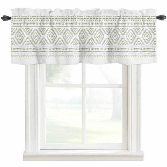 Boho Sage Green Geometric Farmhouse Short Window Curtain Valances, Vintage Southwestern Stripes Rod Pocket Kitchen Valances for Living Room Bedroom Bathroom Cafe 60" x 18"