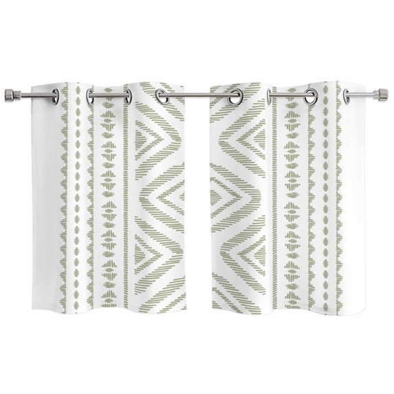 Boho Sage Green Geometric Kitchen Curtains Small Short 39 Inch Length, Vintage Southwestern Stripes Grommet Bedroom Living Room Curtains, Light Filtering Cafe Curtain Drapes 2 Panels Set 55''x39''