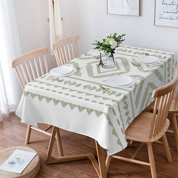 Boho Sage Green Geometric Tablecloth Rectangle Table Cloth 60x84 , Waterproof Tablecloth Outdoor Table Cloth, Vintage Southwestern Stripes Washable Table Cover for Kitchen Dining Party