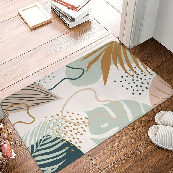 Boho Sage Green Leaves Bath Mats for Bathroom, Soft Absorbent Bath Rug Non-Slip Floor Rug Carpets for Kitchen Bathroom Laundry Bedroom Living Room Decoration