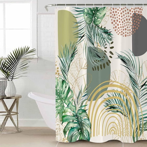 Boho Sage Green Palm Plants Shower Curtain - Modern Mid-Century Design, Waterproof Fabric, Stylish Bath Decor, 72x84 Inch, Perfect for Creating a Relaxing and Elegant Bathroom Atmosphere