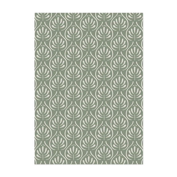 Boho Sage Green Pattern - Illustration Pattern Geometric Abstract Minimalist Botanical Vintage Floral Unframed Wall Art Print 24 x 32 inches