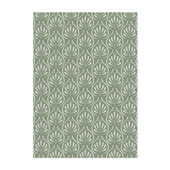 Boho Sage Green Pattern - Illustration Pattern Geometric Abstract Minimalist Botanical Vintage Floral Unframed Wall Art Print 24 x 36 inches
