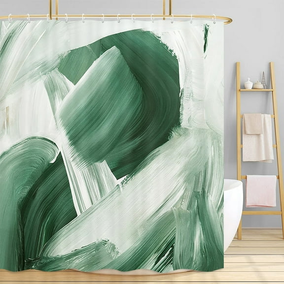 Boho Sage Green Shower Curtain, Abstract Ombre Chic Modern Aesthetic Graffiti Contemporary Painting Polyester Bath Curtains, Retro Boho Minimal Teen Girls Bathroom Accessories with Hooks, 72X72in
