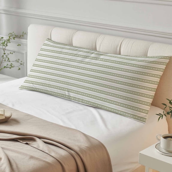 Boho Sage Green Stripe Body Pillow Cover, Pillowcase Protectors with Zipper, Breathable Decorative Throw Pillow Case Cover, Abstract Geometric White Minimalist Pillow Shams for Couch Sofa 20x60Inch