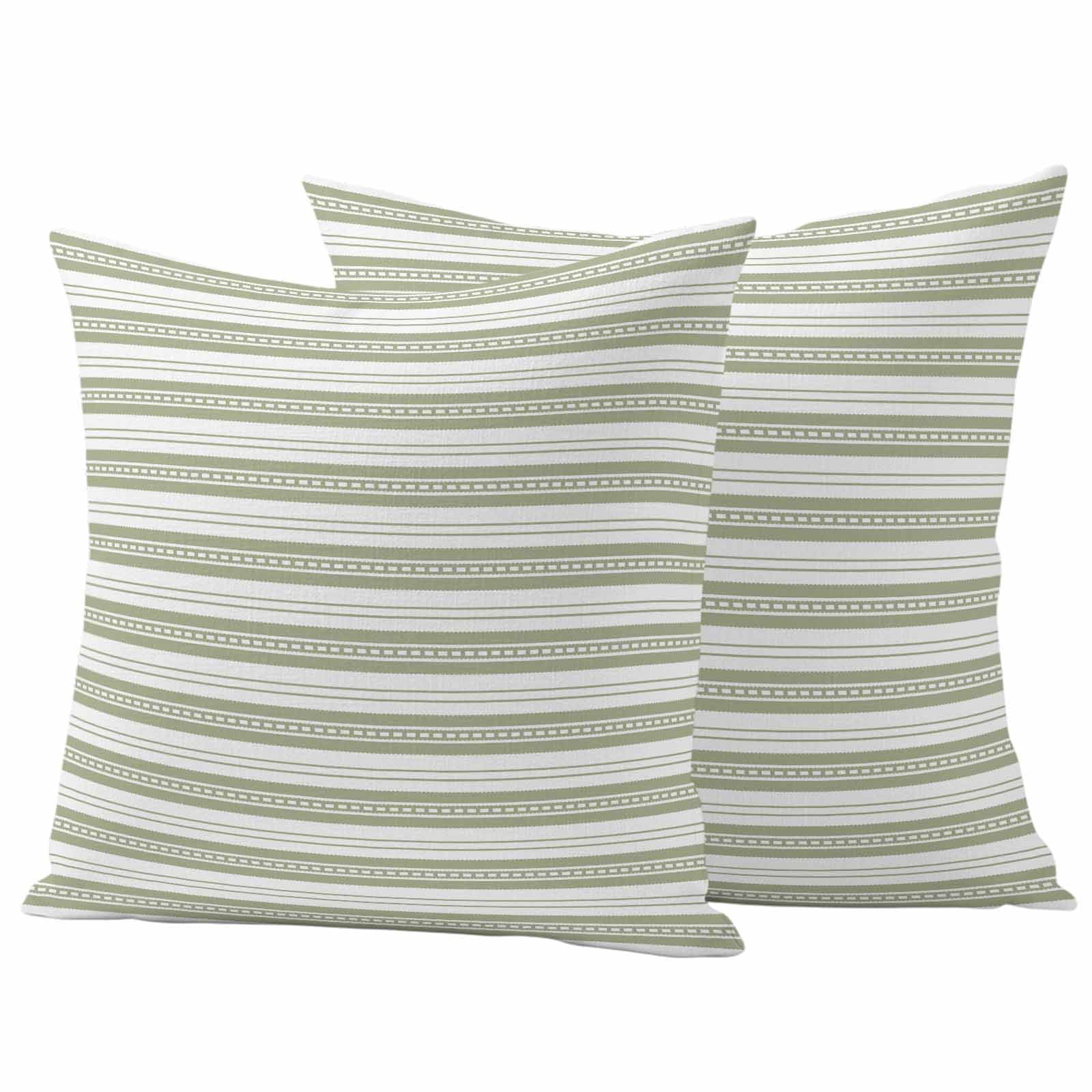 Boho Sage Green Stripe Outdoor Waterproof Pillow Covers, Abstract Geometric White Minimalist Decorative Square Throw Pillowcase Sofa Cushion Sham for Patio/Couch/Chair, 20"x20" 2 Pack