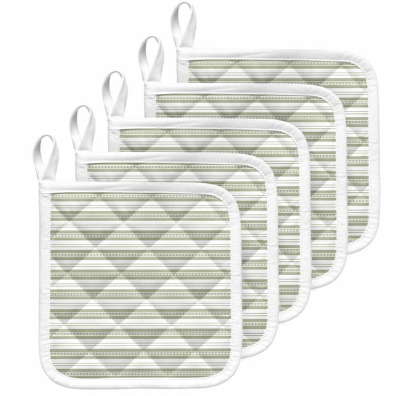 Boho Sage Green Stripe Pot Holders for Kitchen Heatproof Potholder, 5 Pack Abstract Geometric White Minimalist Hot Pads Multipurpose Oven Pads Cloth Potholders Trivet for Cooking Baking