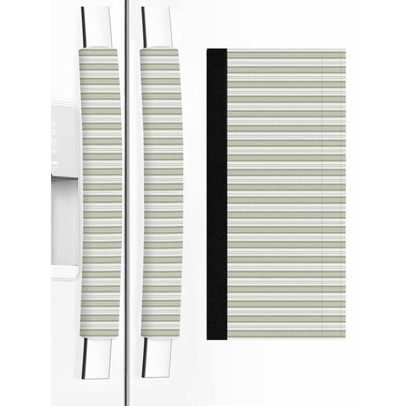 Boho Sage Green Stripe Refrigerator Door Handle Covers Set of 2,Abstract Geometric White Minimalist Kitchen Fridge Microwave Oven Dishwasher Stove Cabinet Handle Protectors,Washable Appliance Decor