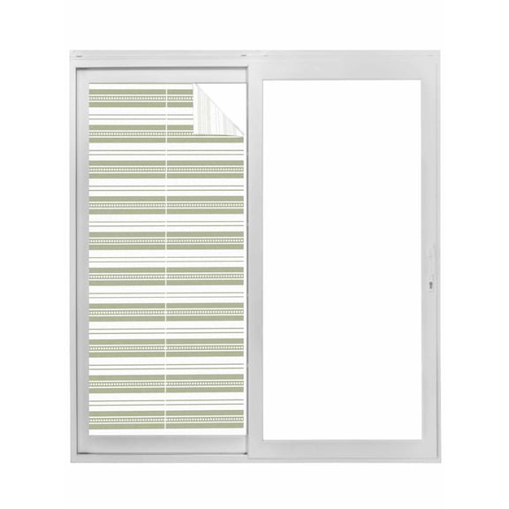 Boho Sage Green Stripe Window Privacy Film, Abstract Geometric White Minimalist Static Cling UV Sun Blocking Tint Film Heat Control Windows Films for Bedroom Bathroom, Window Stickers 23.6"x59"