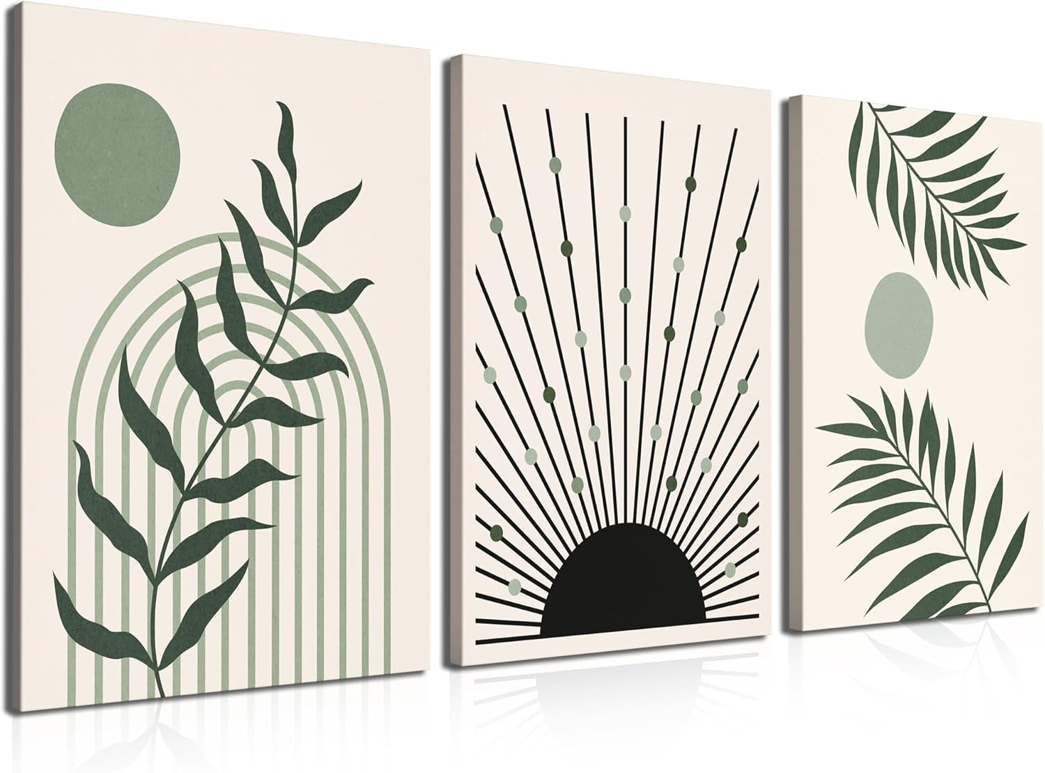 Sage Green Boho Abstract Canvas Wall Art Set