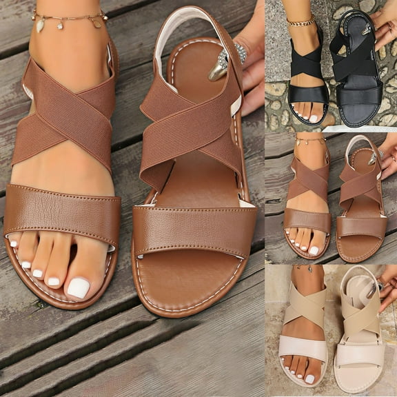 Boho Sandals Women Flat Open Toe Elastic Strap Slipper Casual Summer Shoes Women's Fashionable Casual Comfortable Versatile Sandals