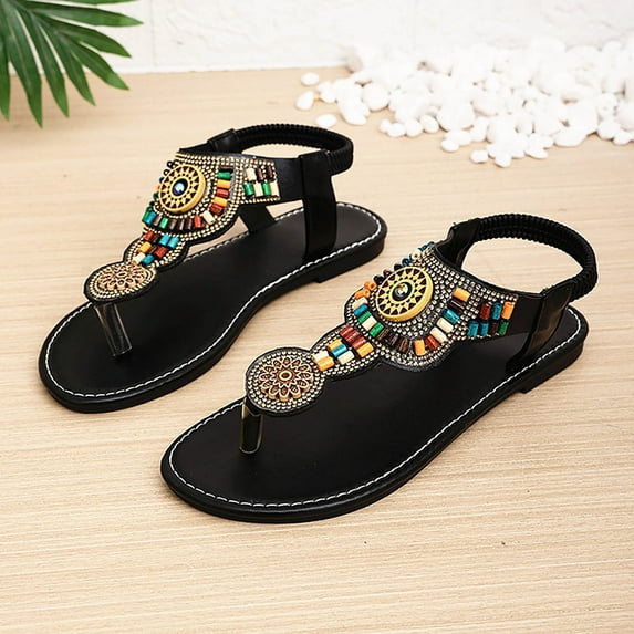 Boho Sandals for Women Flat Heel Open Toe Casual Flip-Flops Slides Thong Women Fashionable Casual Solid Color Versatile Thick Heel Sandals Outerwear