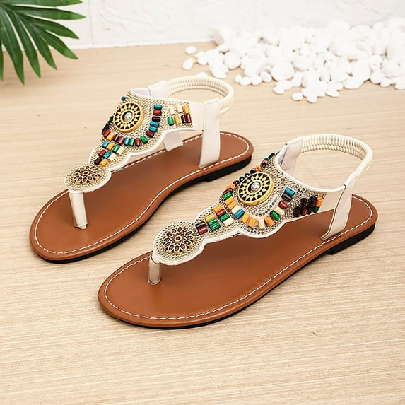 Boho Sandals for Women Flat Heel Open Toe Casual Flip-Flops Slides Thong Women Fashionable Casual Solid Color Versatile Thick Heel Sandals Outerwear