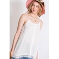 thumbnail image 1 of Boho Scallop Lace Trim Detailed Button Down Solid Subtle Textured Slit Side Overlay Layered Cami Top, 1 of 5