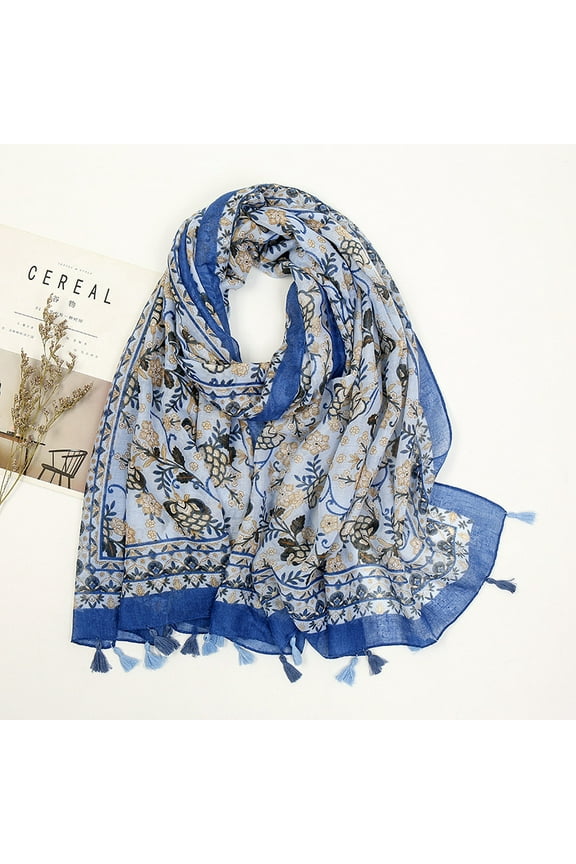 Boho Scarf for Women Lightweight Floral Printed Scarf Fall Winter Fashion Fringed Shawl