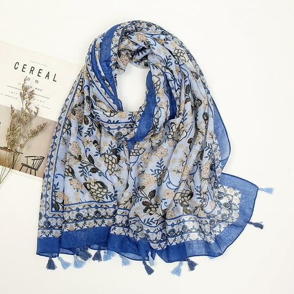 Boho Scarf for Women Lightweight Floral Printed Scarf Fall Winter Fashion Fringed Shawl