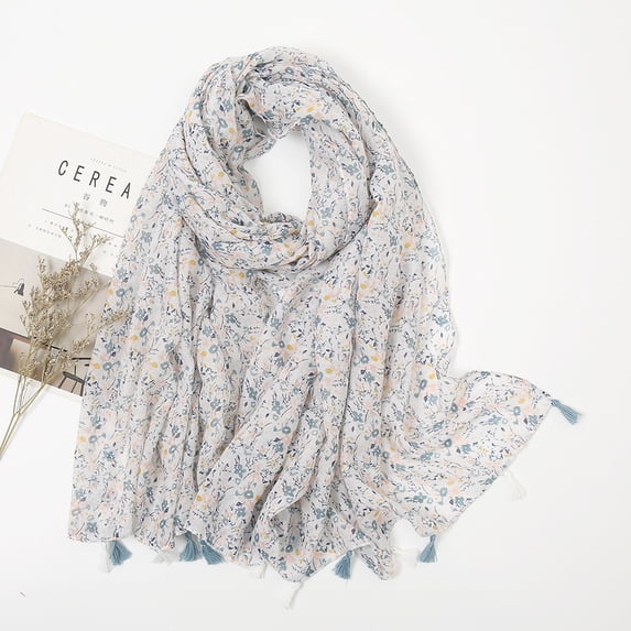 Boho Scarf for Women Lightweight Floral Printed Scarf Fall Winter Fashion Fringed Shawl
